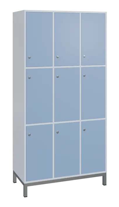 SBS-3333 šatní skříň 9-boxová, 1800x900x400 mm, kovové nohy, korpus bílý, dvířka blankyt